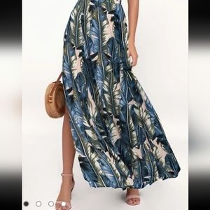 Lulus Boho Feathers maxi tropical Skirt